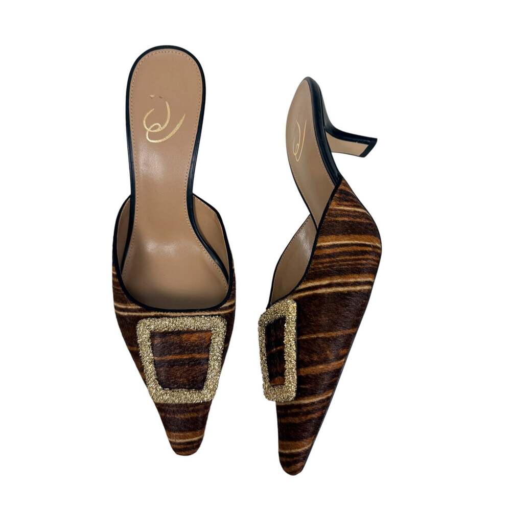 Sam Edelman Pony Hair Striped Buckle Pointed Toe Brit Kitten Heel 10.5